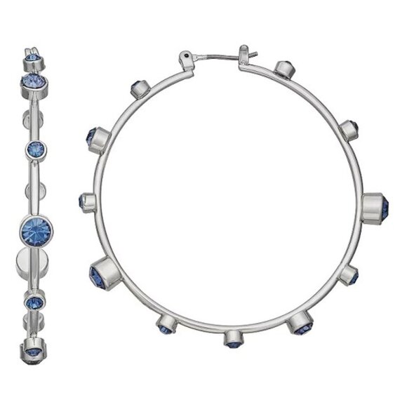 Vera Wang Jewelry - VERA WANG Rocker Chic Silver Blue Crystal 2" Hoop Earrings**NEW!